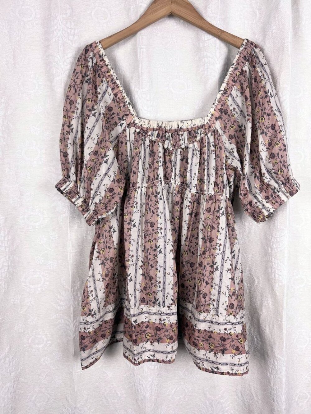 Free People Vintage Lover Babydoll Top cottagecore hippie boho cotton blouse - Picture 2 of 9